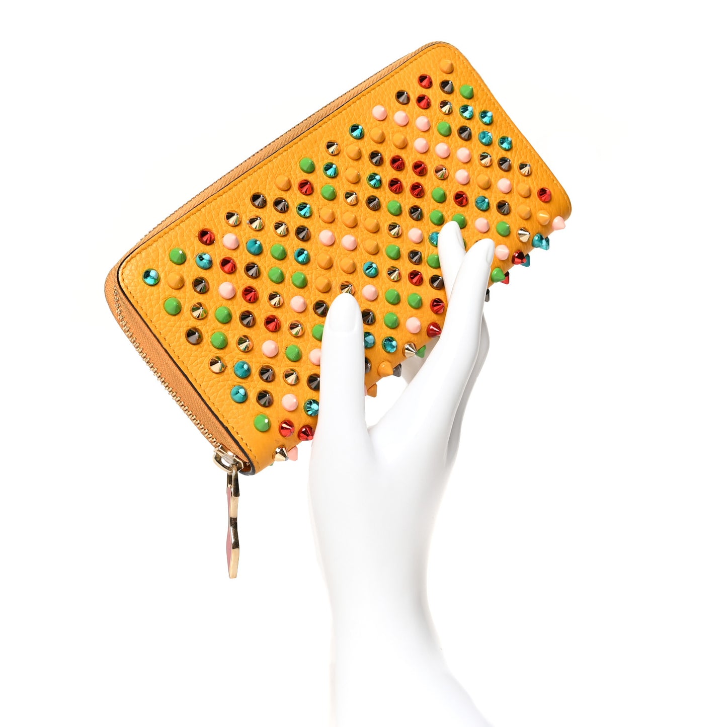 Calfskin Panettone Spiked Zip Around Wallet Yellow Multicolor