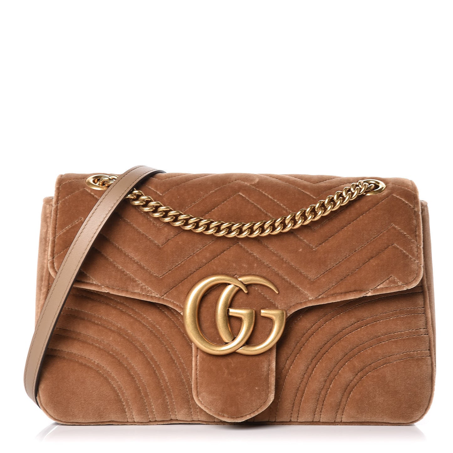Velvet Matelasse Medium GG Marmont Shoulder Bag Taupe