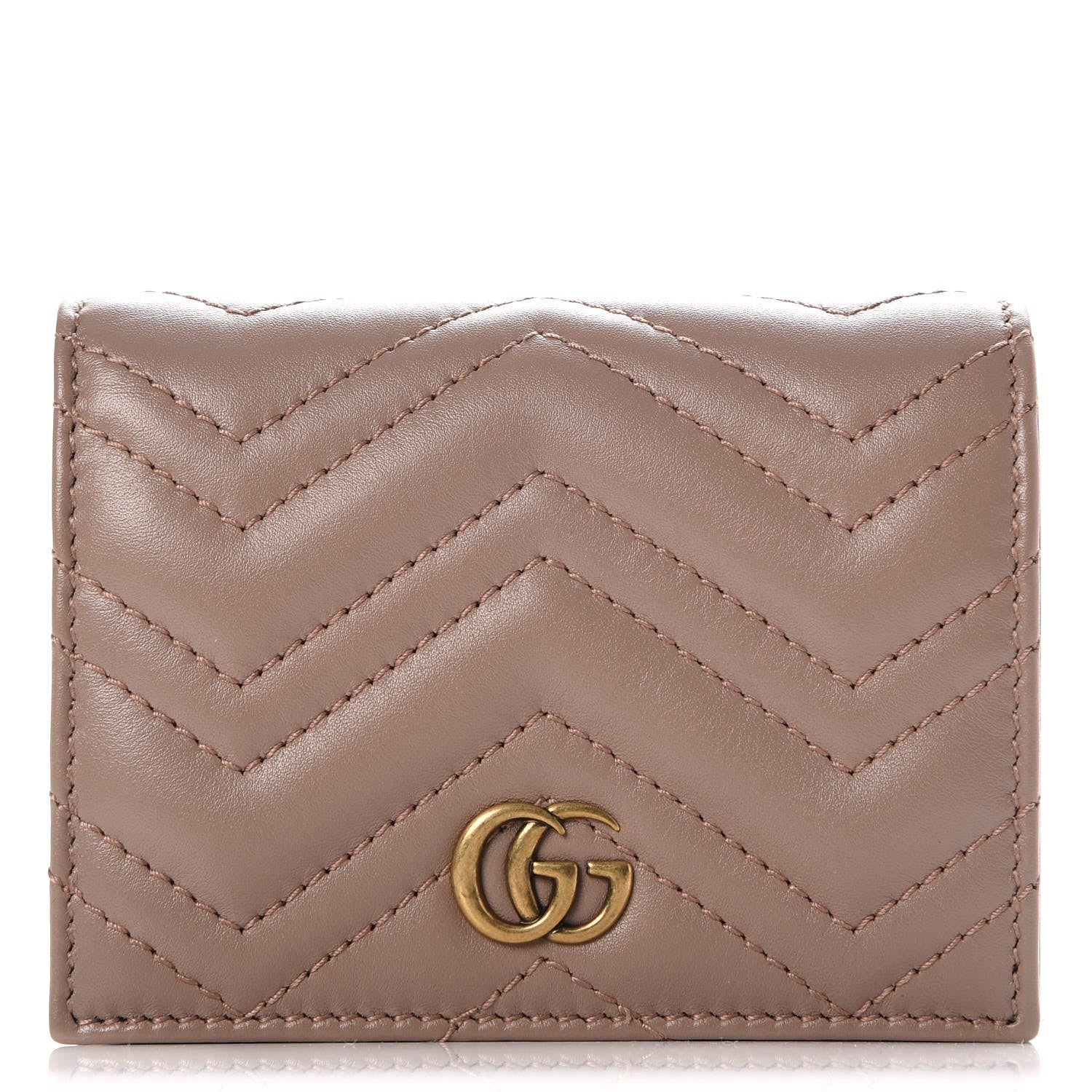 Gucci Calfskin Matelasse GG Marmont Card Case Wallet Porcelain Rose 1 of 8