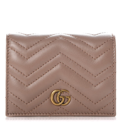 Gucci Calfskin Matelasse GG Marmont Card Case Wallet Porcelain Rose 1 of 8