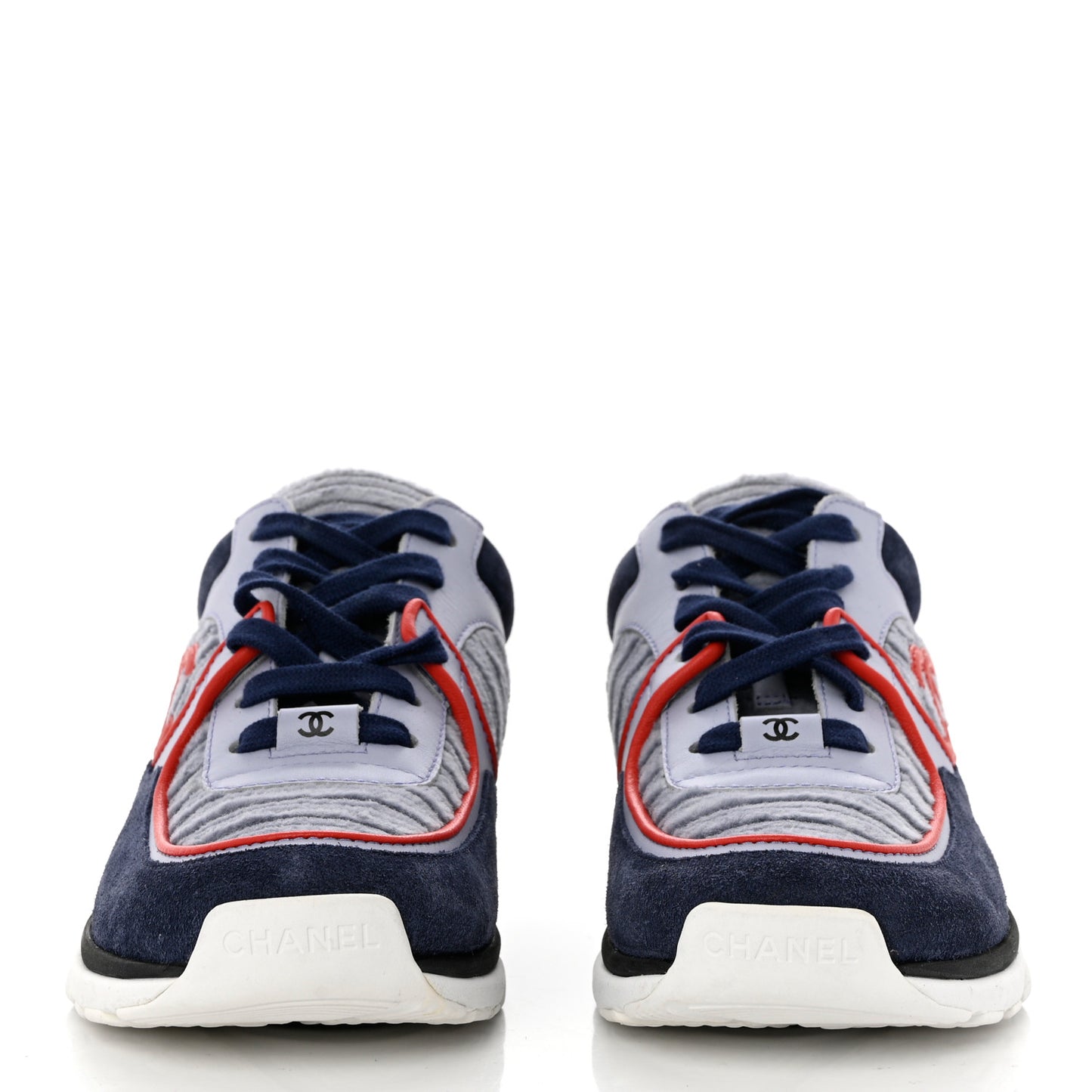 Suede Calfskin Womens CC Sneakers 37 Grey Red Blue