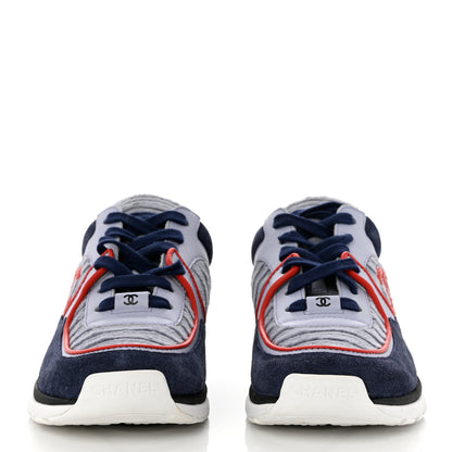 Chanel Suede Calfskin Womens CC Sneakers 37 Grey Red Blue 2 of 7