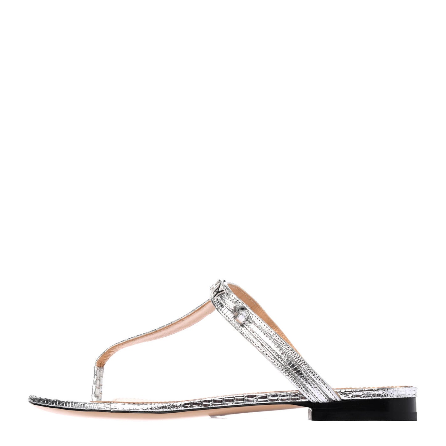 Calfskin Logo Thong Sandals 38 Silver