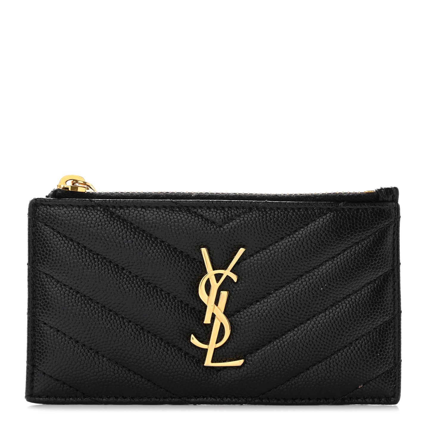 Grain De Poudre Matelasse Chevron Monogram Fragments Zippered Card Case Black