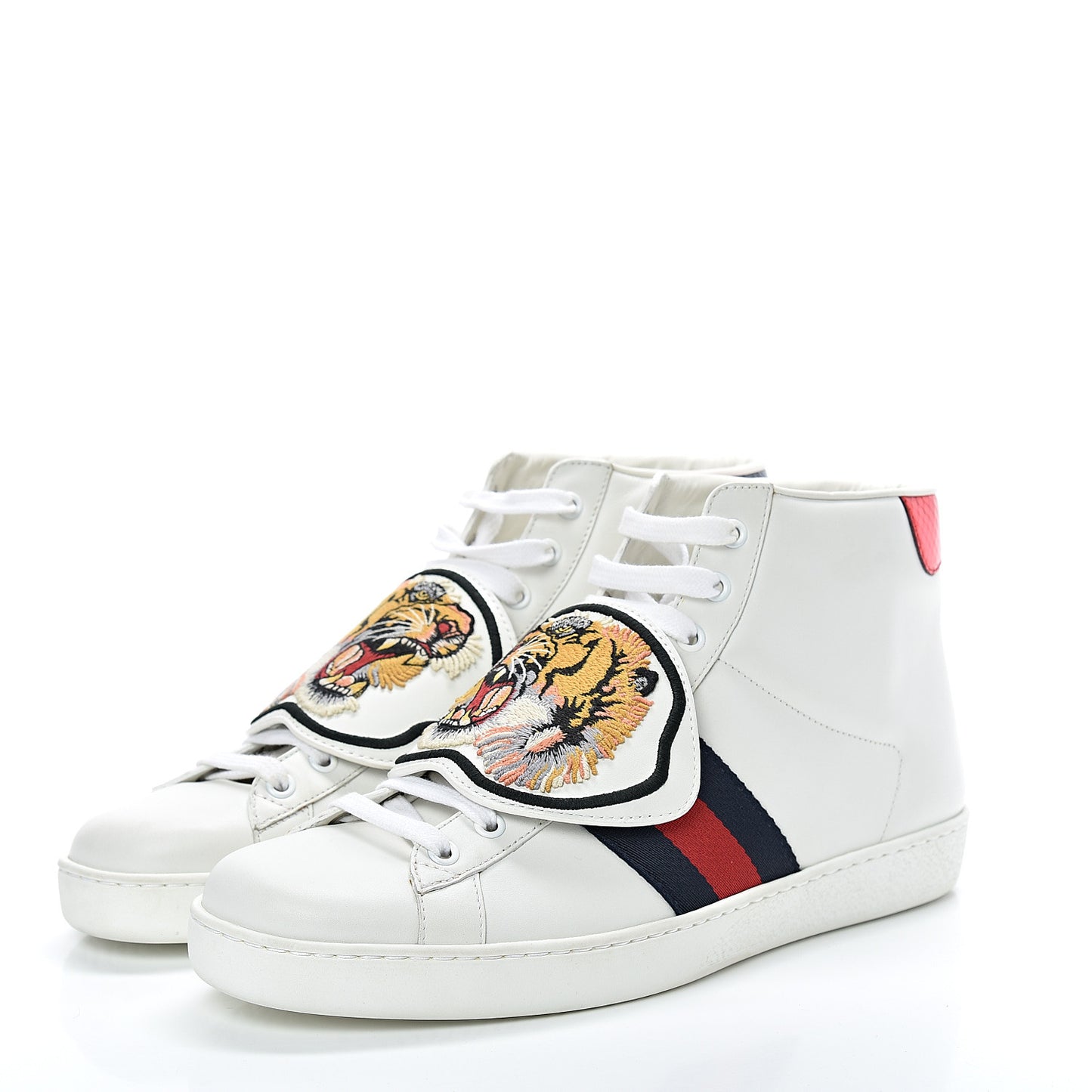 Calfskin Ayers Web Tiger Removable Patches Mens Ace High Top Sneakers 8.5 White
