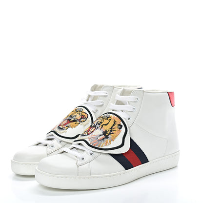 Gucci Calfskin Ayers Web Tiger Removable Patches Mens Ace High Top Sneakers 8.5 White 3 of 10
