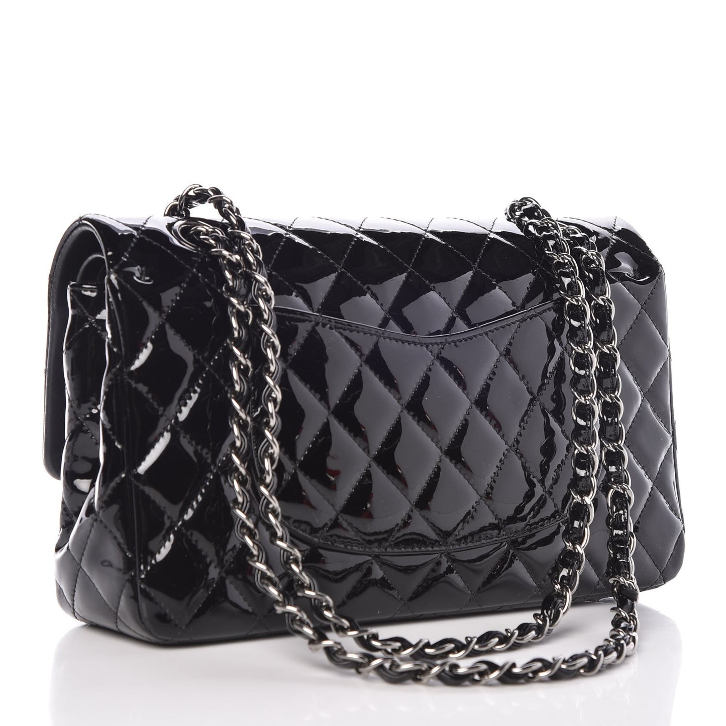 Patent Quilted Medium Double Flap Black