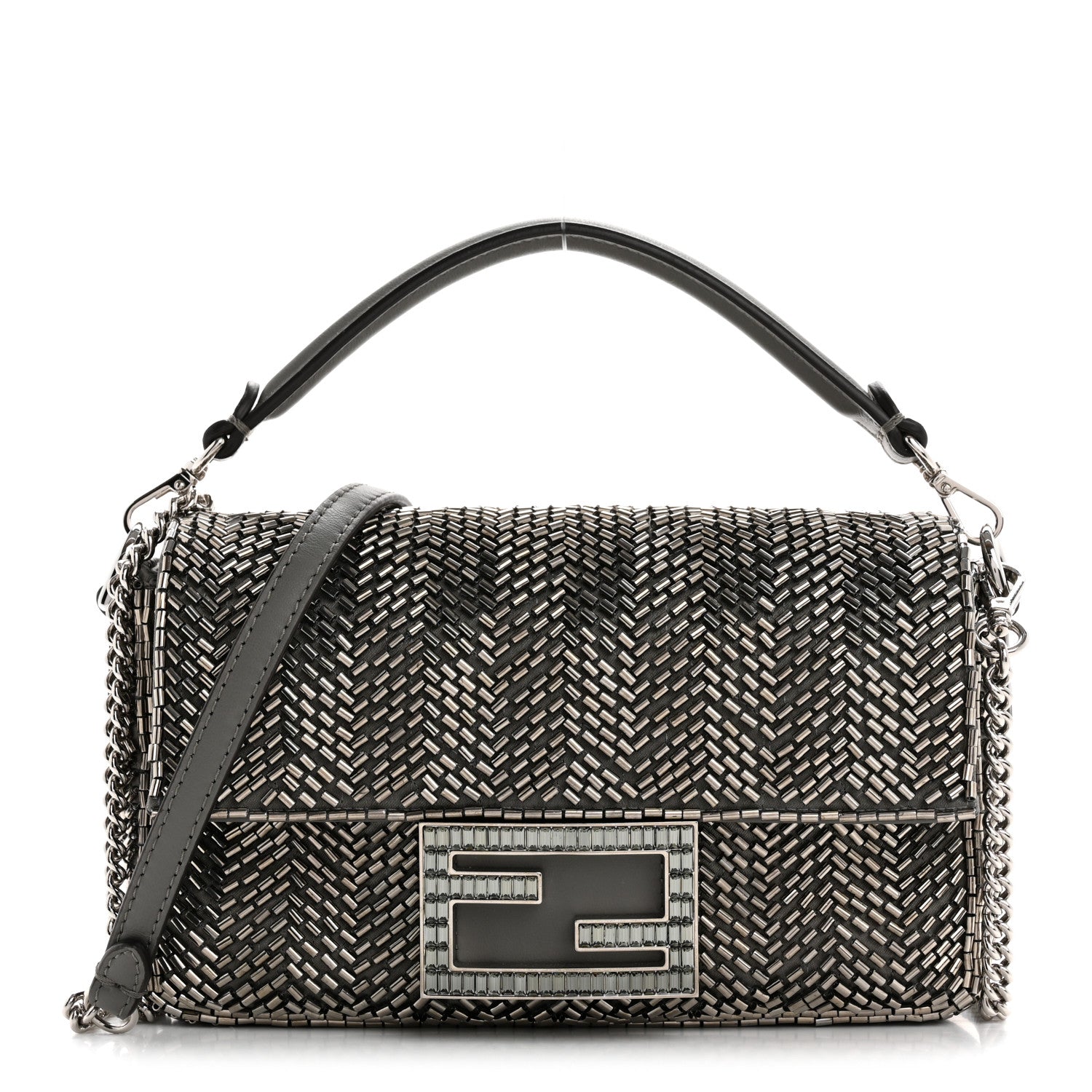 Fendi Fabric Beaded Woven Mini Baguette Clay Palladium 1 of 10