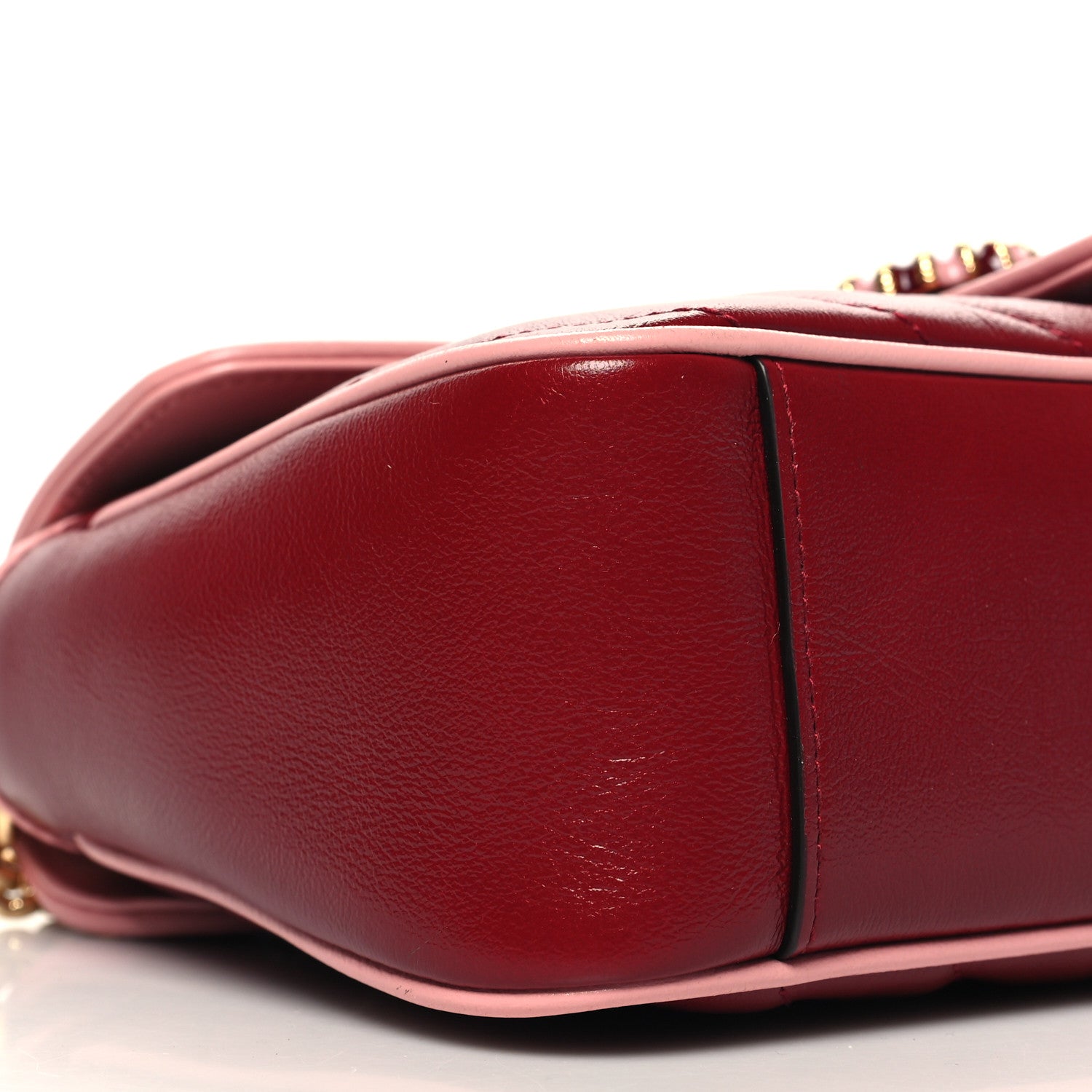 Gucci Azalea Calfskin Enamel Matelasse Diagonal Small Torchon GG Marmont Shoulder Bag New Cherry Red Wild Rose 9 of 10