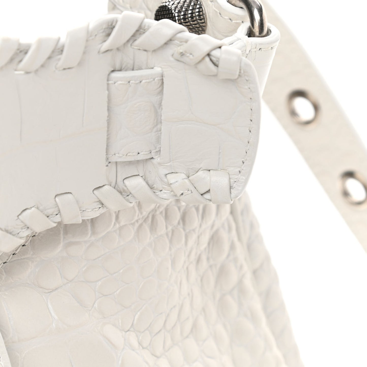 Extra Supple Calfskin Crocodile Embossed Medium Le Cagole Shoulder Bag White