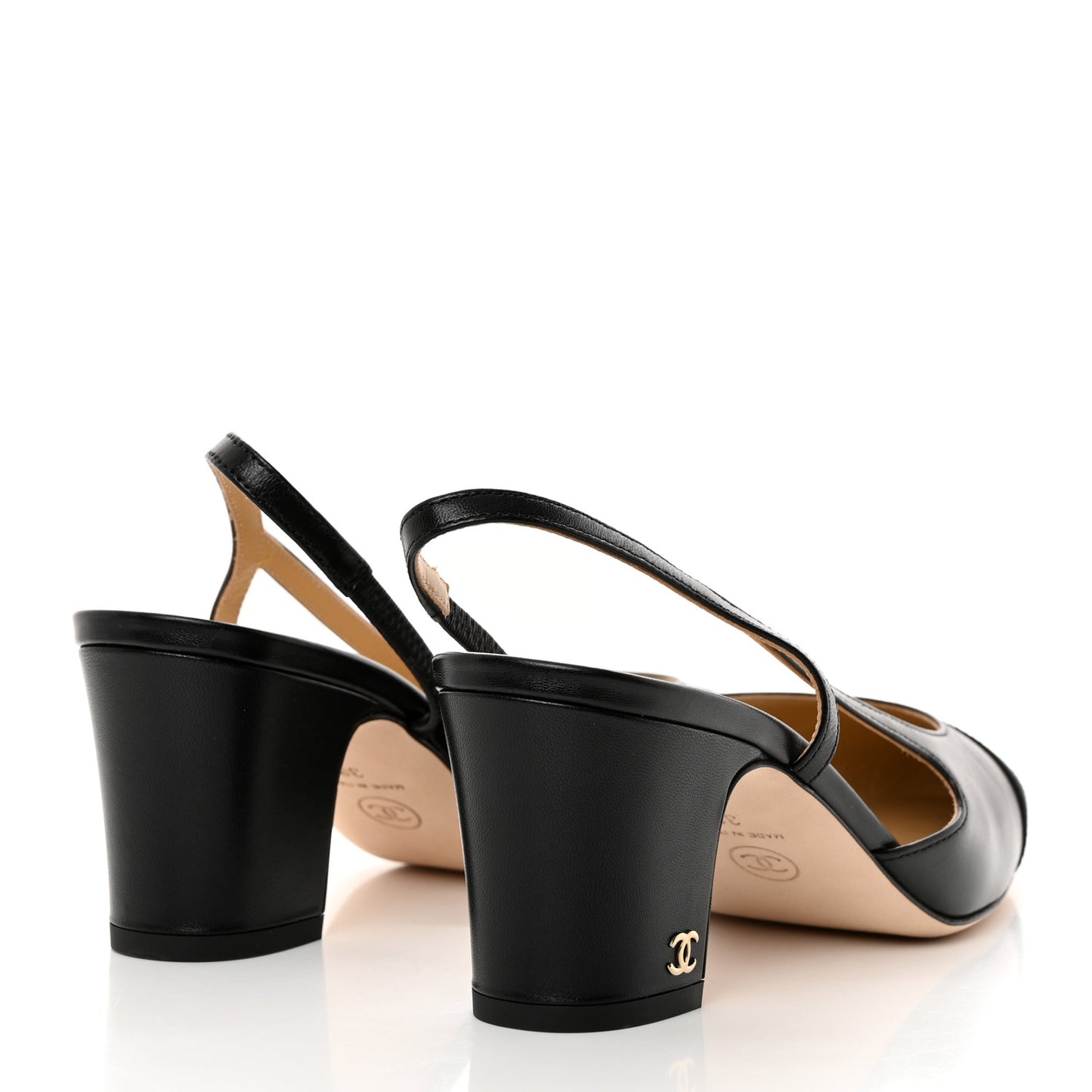 Goatskin Grosgrain Cap Toe CC Slingback Sandals 38 Black