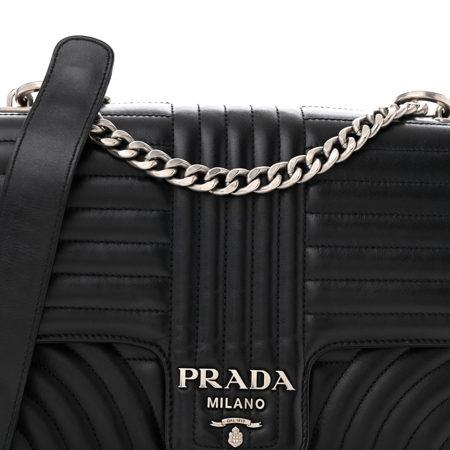 Prada Soft Calfskin Impunture Diagramme Large Chain Flap Shoulder Bag Black 8 of 12
