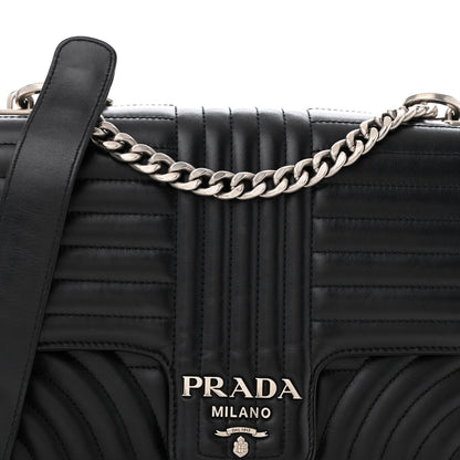 Prada Soft Calfskin Impunture Diagramme Large Chain Flap Shoulder Bag Black 8 of 12