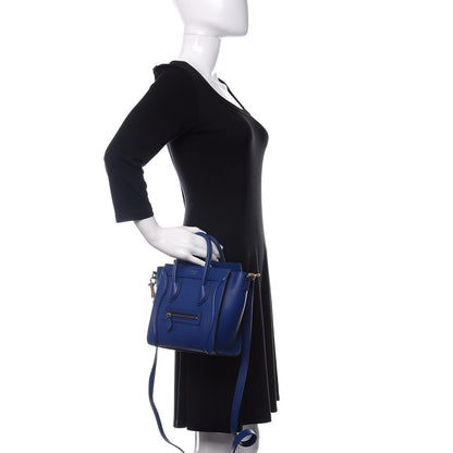 Celine Drummed Calfskin Nano Luggage Indigo 3 of 12