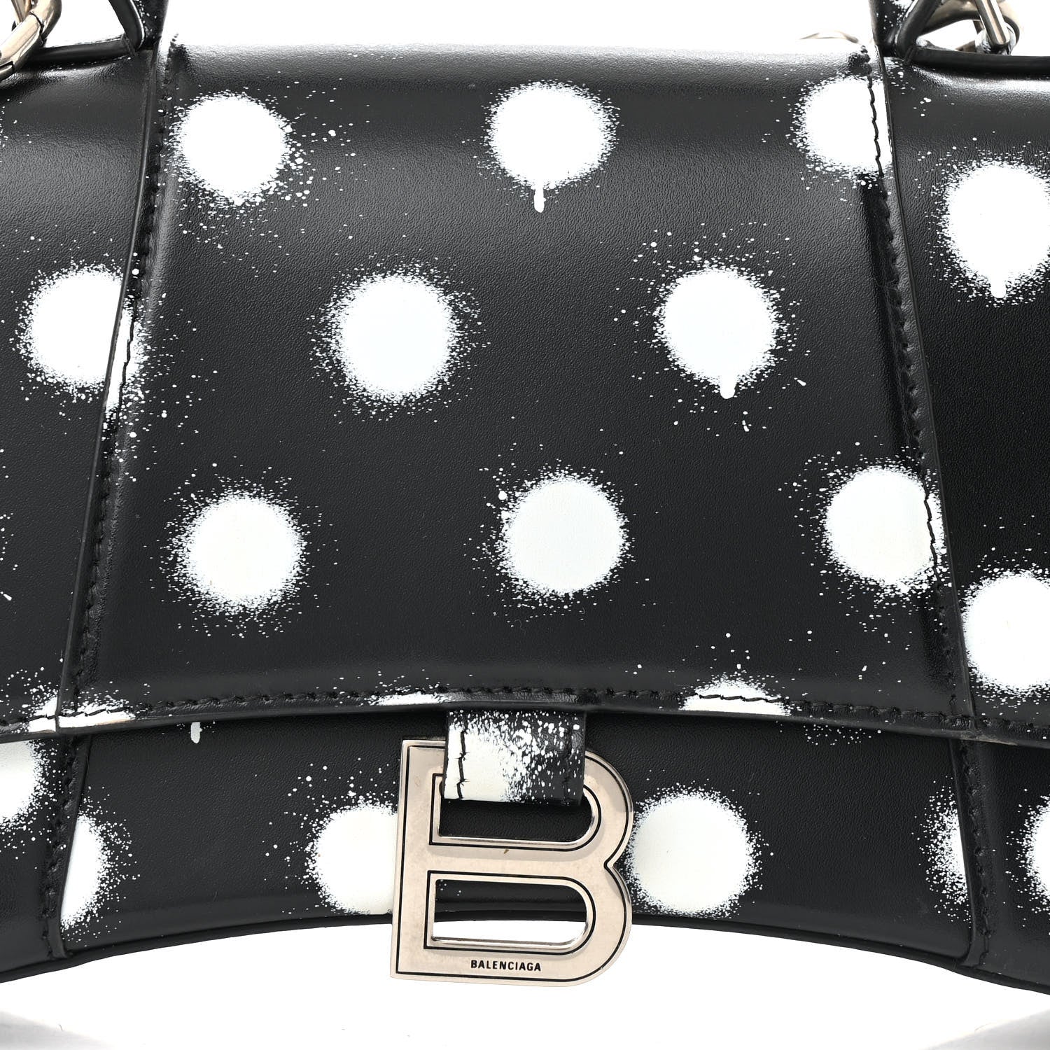 Balenciaga Smooth Calfskin Spray Polka Dot Small Hourglass Top Handle Bag Black White 8 of 13
