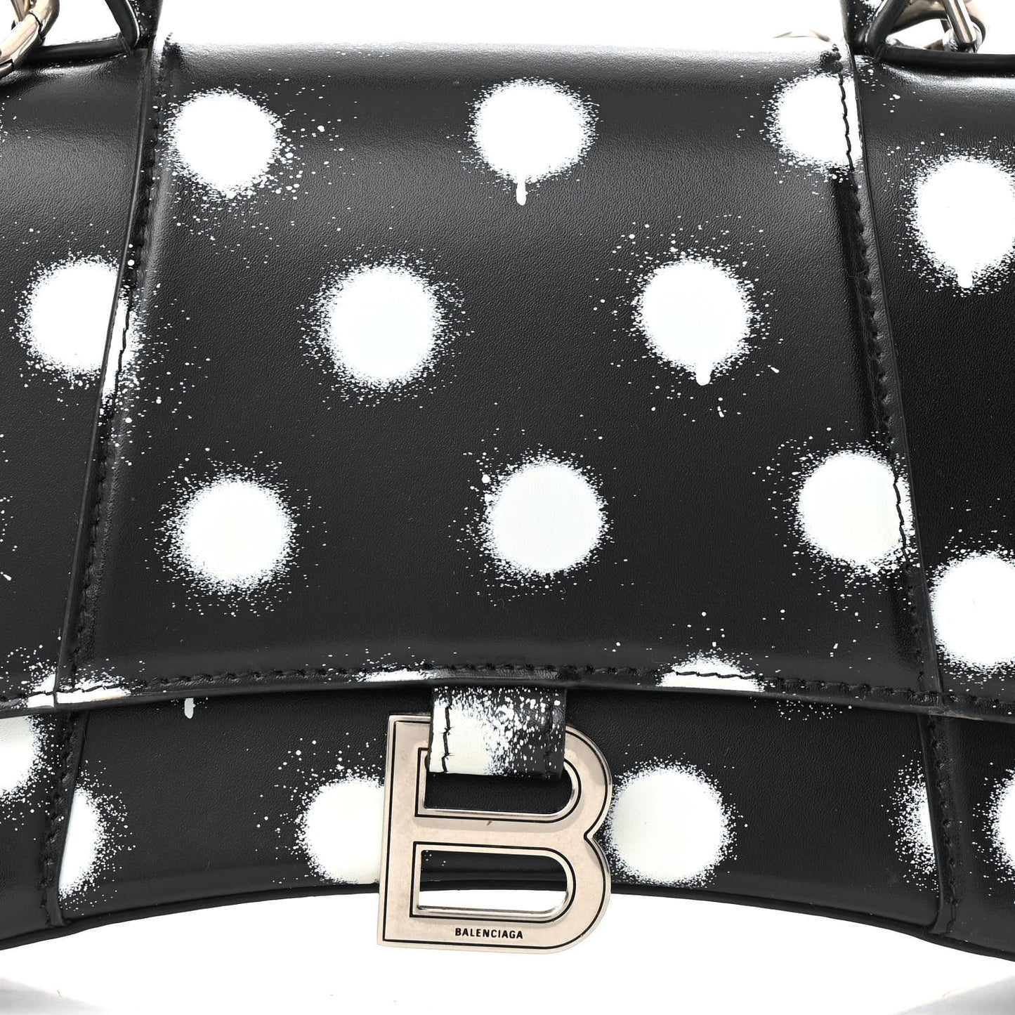 Smooth Calfskin Spray Polka Dot Small Hourglass Top Handle Bag Black White