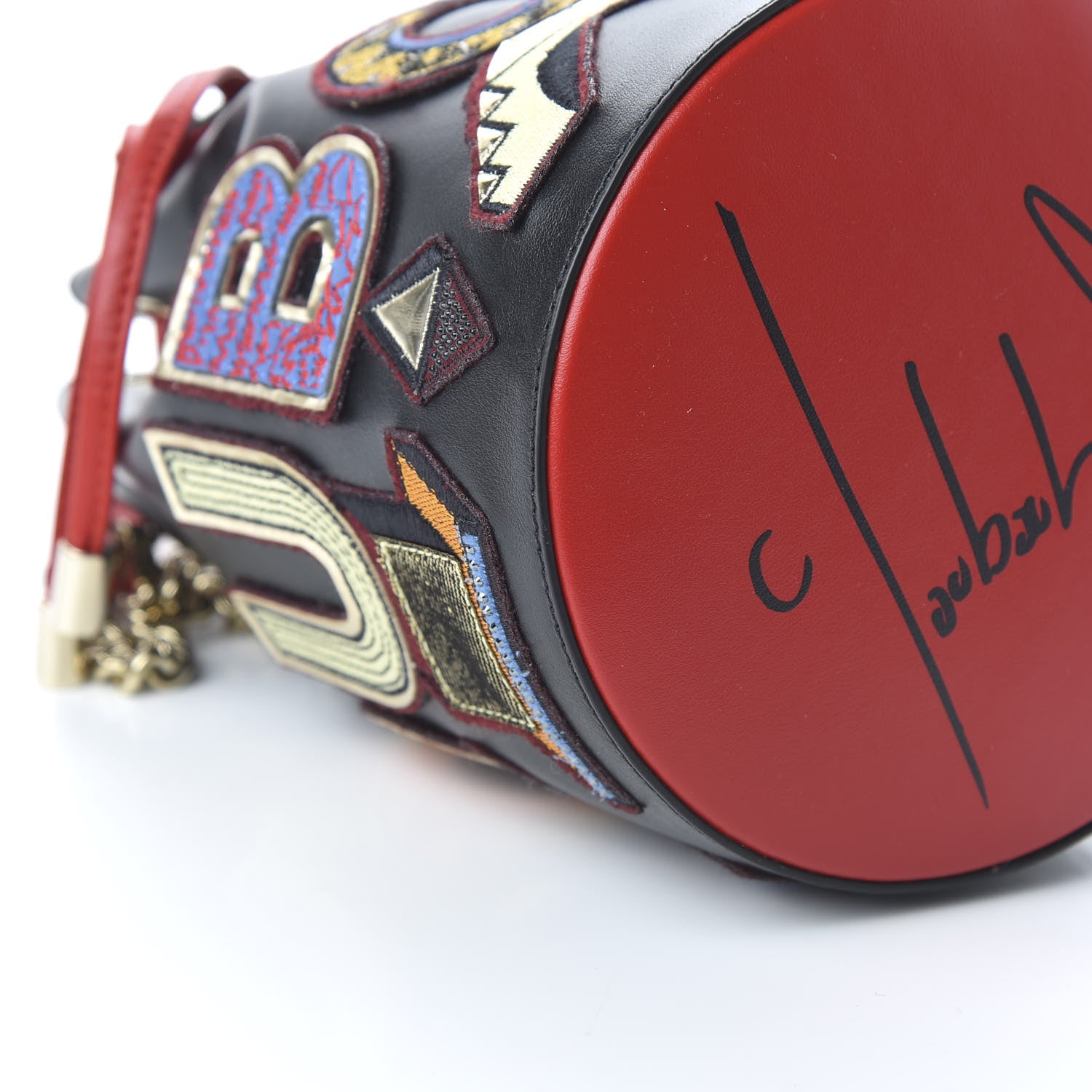 Christian Louboutin Calfskin Embroidered Alpha Marie Jane Bucket Black Multicolor 6 of 10