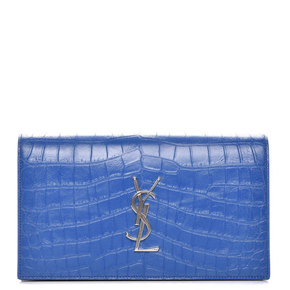 Saint Laurent Calfskin Crocodile Embossed Classic Kate Monogram Clutch Royal Blue 1 of 6