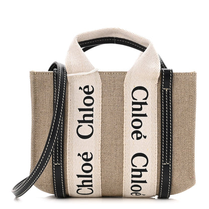 Chloe Cotton Calfskin Mini Woody Ribbon Tote White Blue 1 of 12