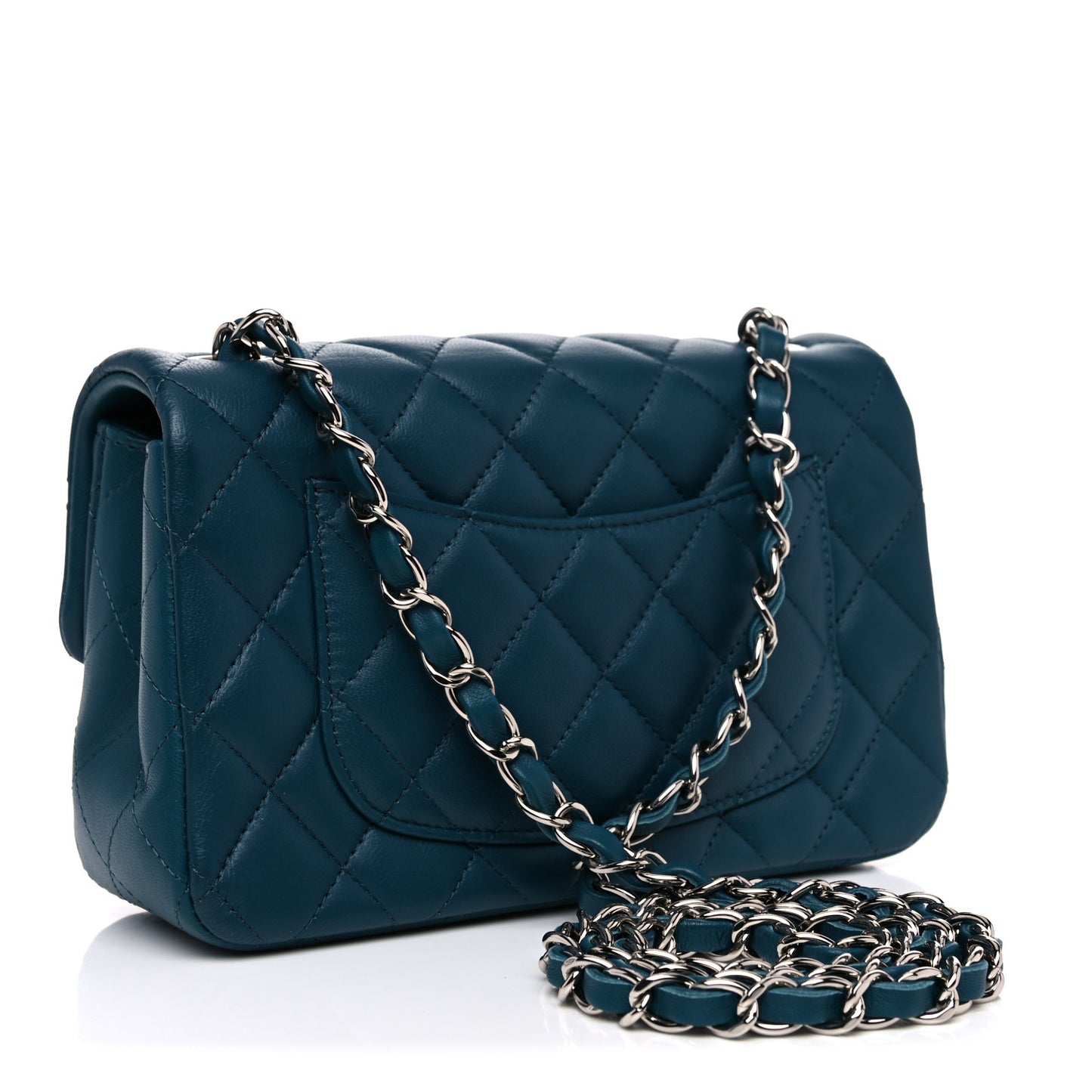 Lambskin Quilted Mini Rectangular Flap Dark Blue