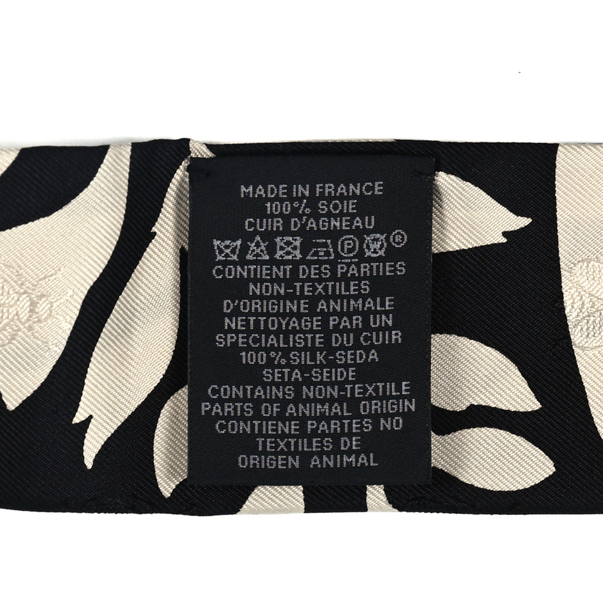 Silk Calfskin Bouquet Final Fringed Twilly Creme Black