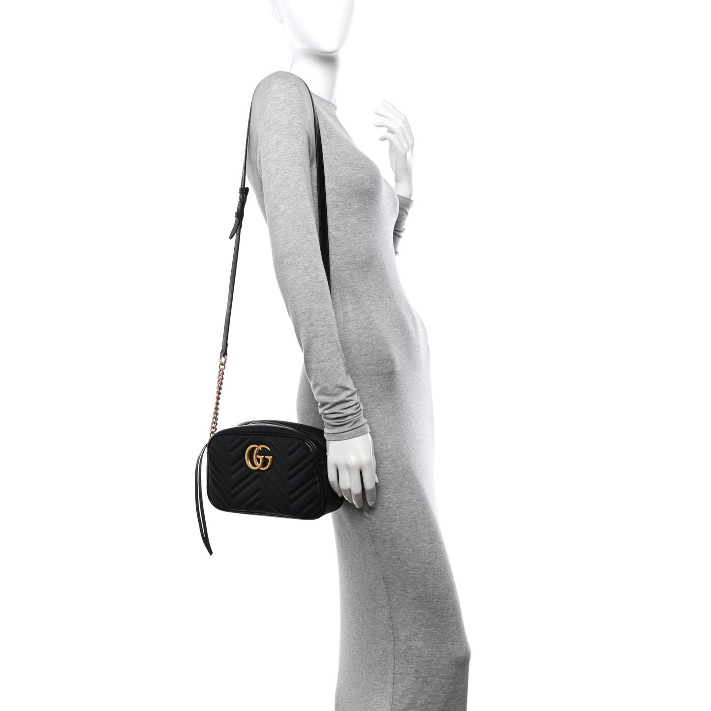 Calfskin Matelasse Small GG Marmont Chain Shoulder Bag Black