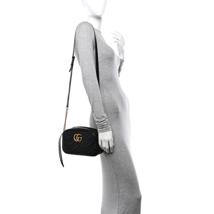 Gucci Calfskin Matelasse Small GG Marmont Chain Shoulder Bag Black 2 of 11