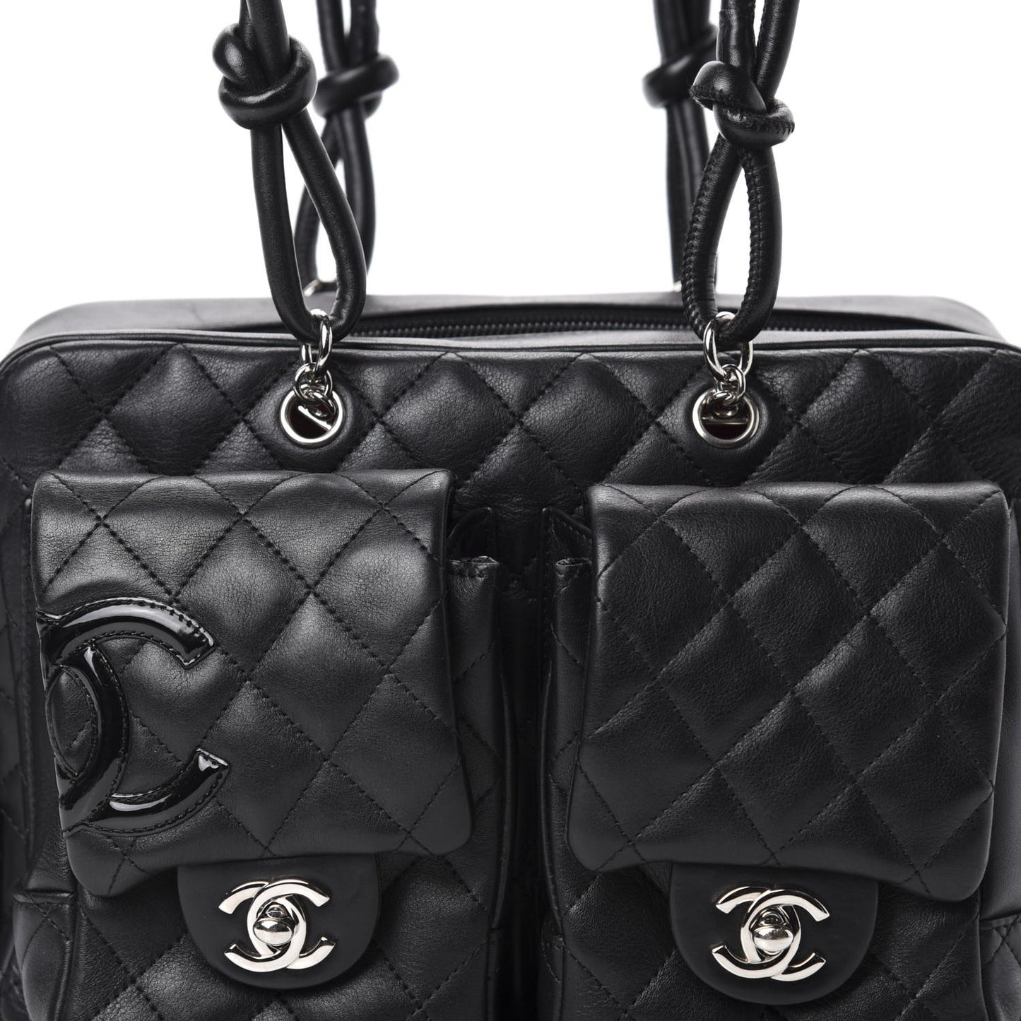 Calfskin Quilted Small Cambon Multipocket Reporter Black