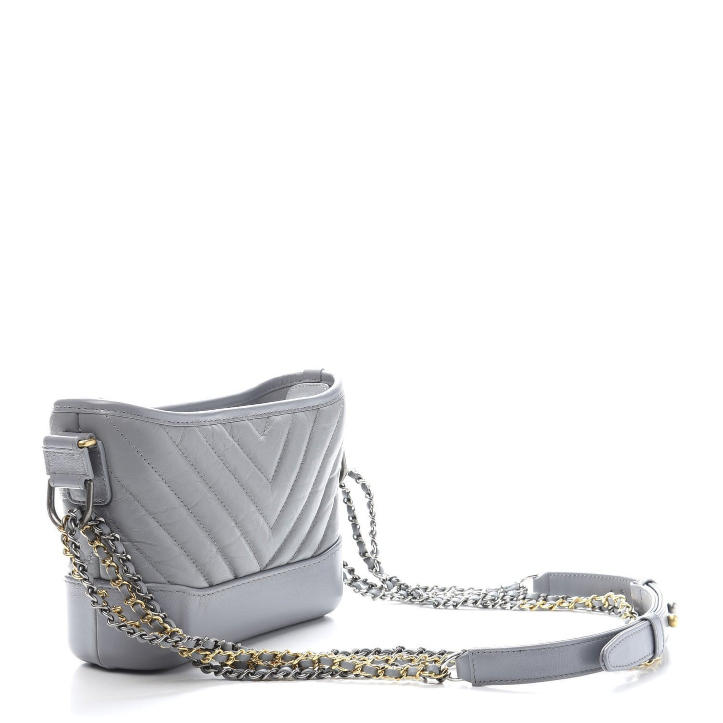 Aged Calfskin Chevron Quilted Small Gabrielle Hobo Grey