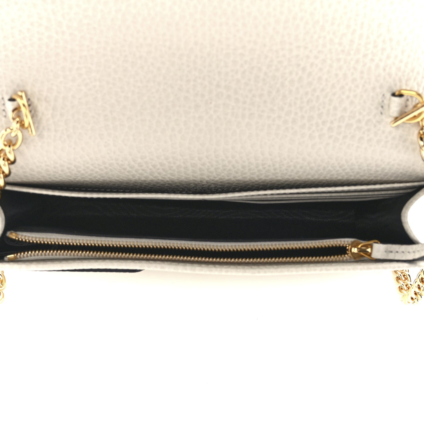 Dollar Calfskin Mini GG Marmont Chain Wallet Mystic White