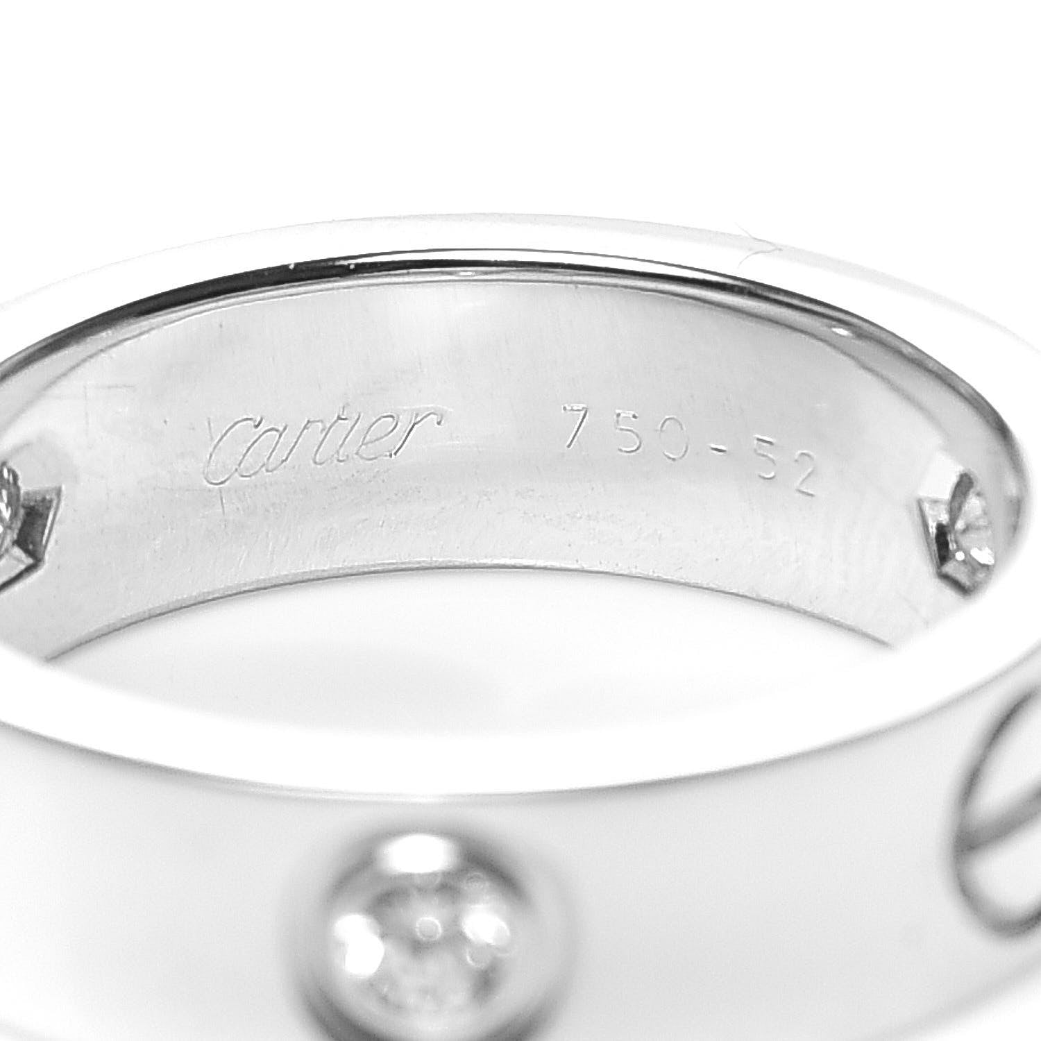 Cartier 18K White Gold 3 Diamond 5.5mm LOVE Ring 52 6 4 of 5