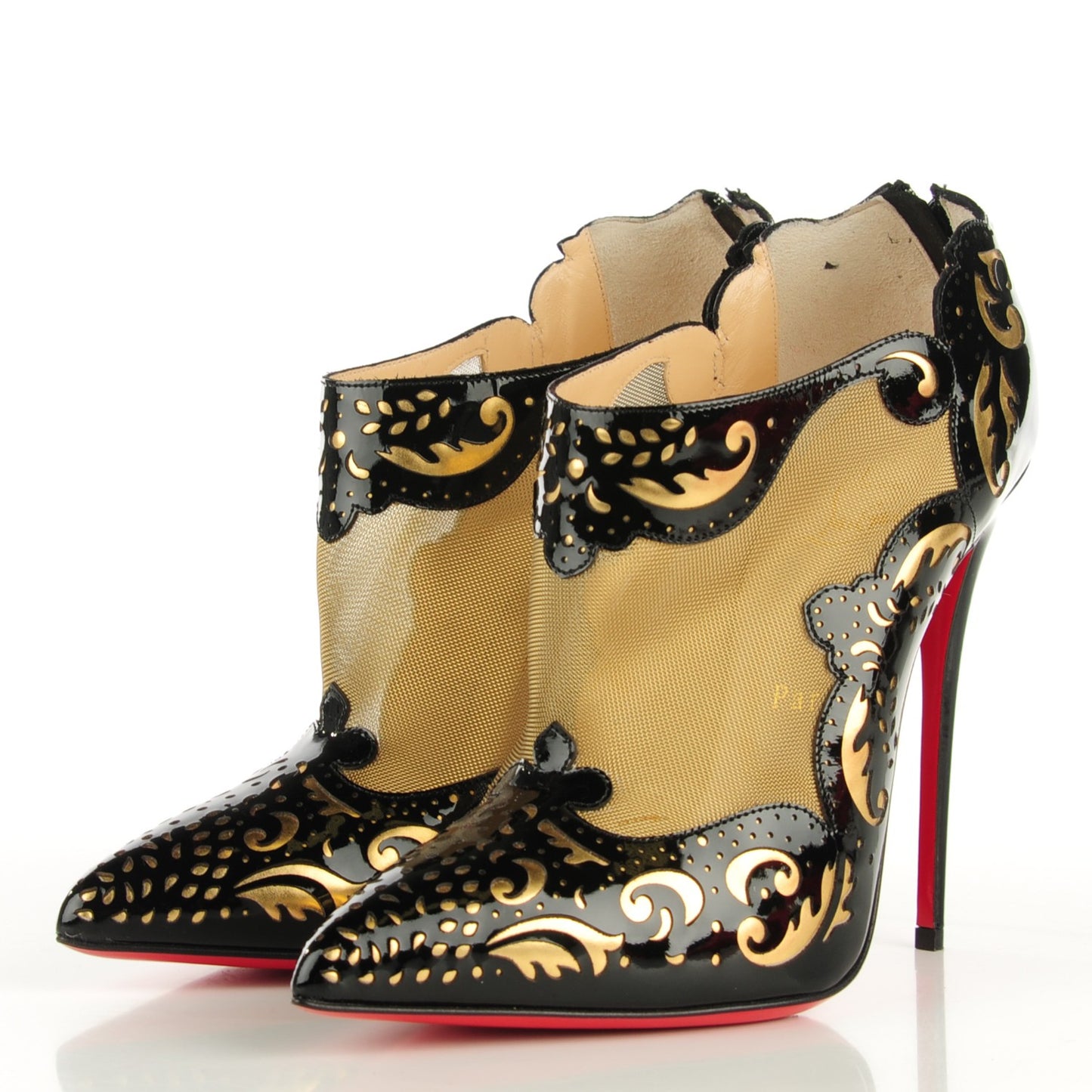 Patent Mesh Lasercut Mandolina 120 Booties 39.5 Black