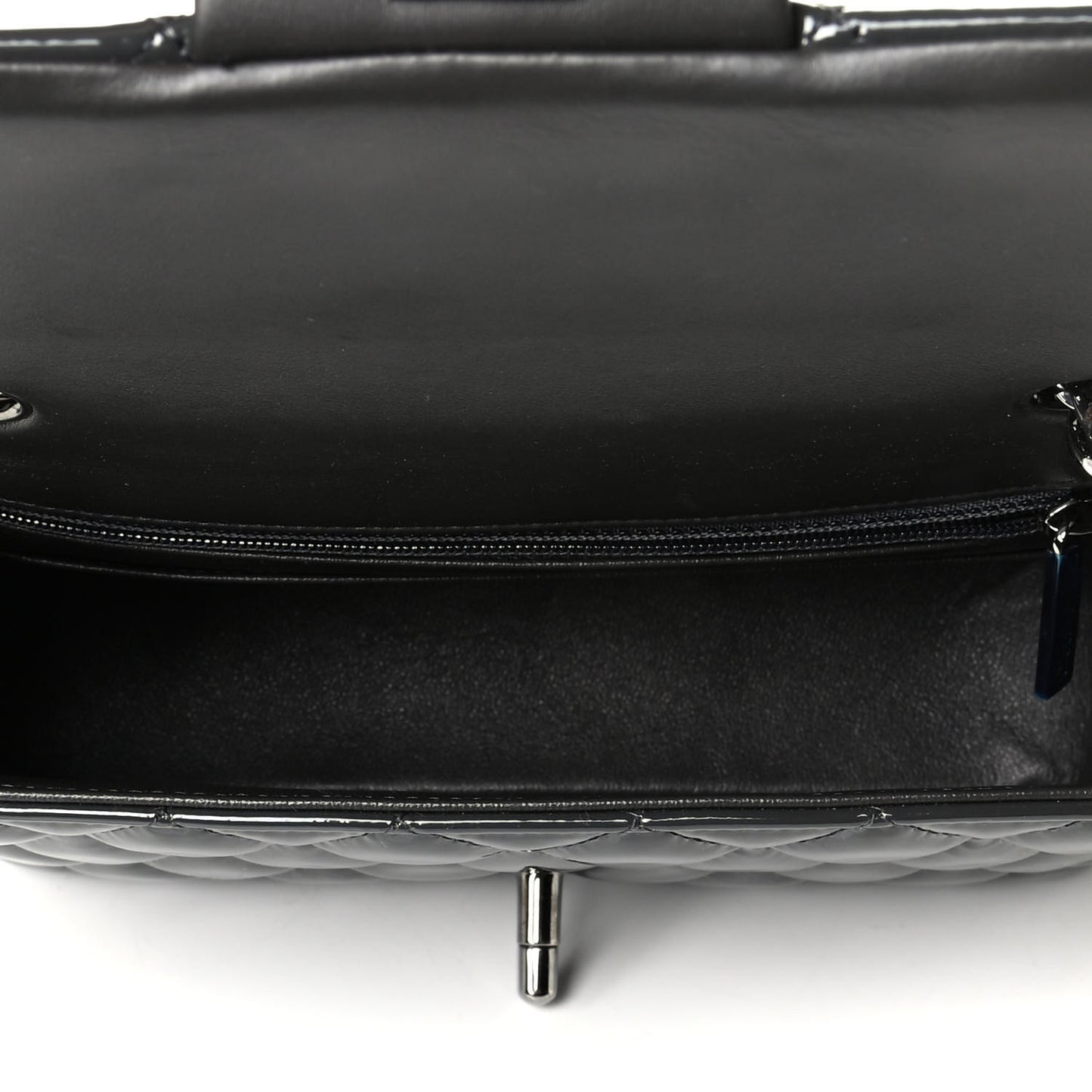 Patent Calfskin Quilted Mini Rectangular Flap Dark Grey