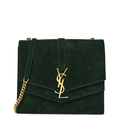 Saint Laurent Suede Sulpice Monogram Medium Shoulder Bag Green 1 of 10