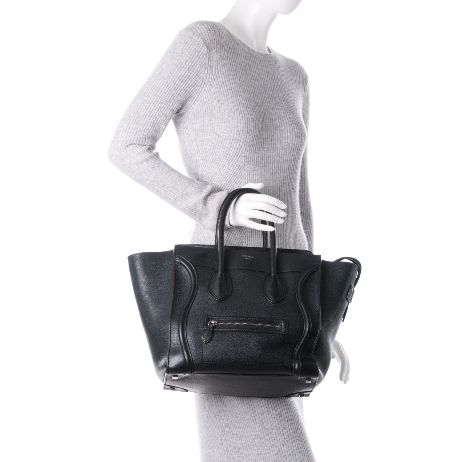 Celine Drummed Calfskin Mini Luggage Black 2 of 6