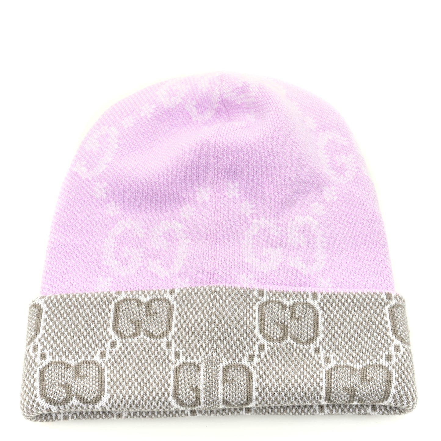 Wool GG Monogram Fog Tricot Beanie Hat S Mauve Beige