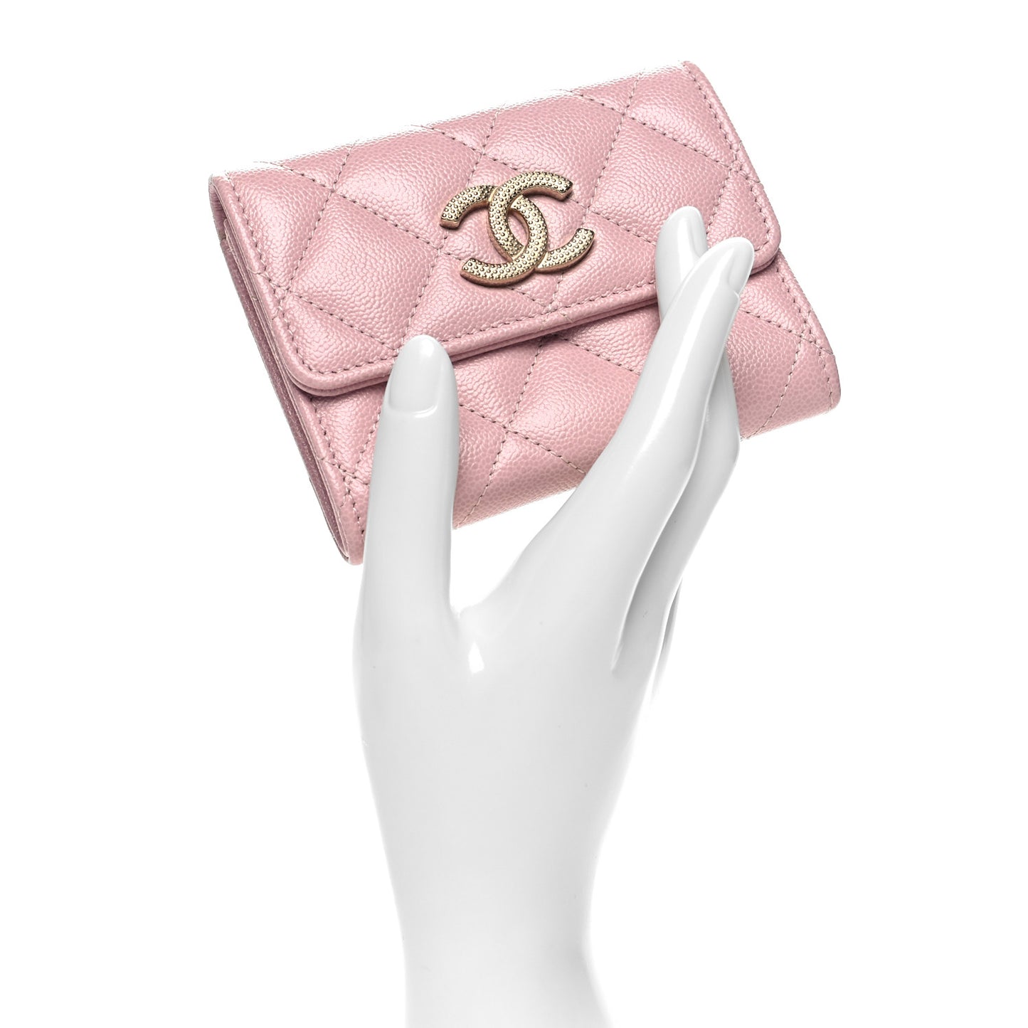 Caviar Quilted Studded CC Flap Card Holder Light Pink
