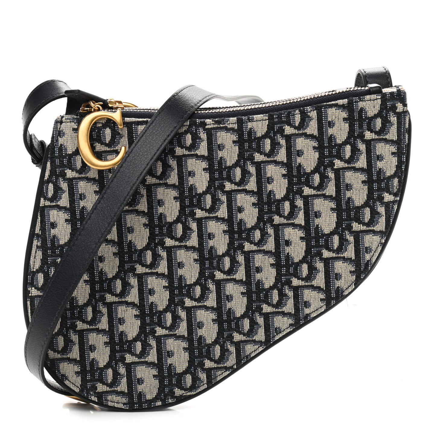 Oblique Saddle Pouch With Strap Navy Blue