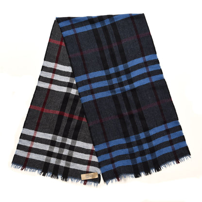 Burberry Wool Reversible Color Check Scarf Blue Stone 3 of 4