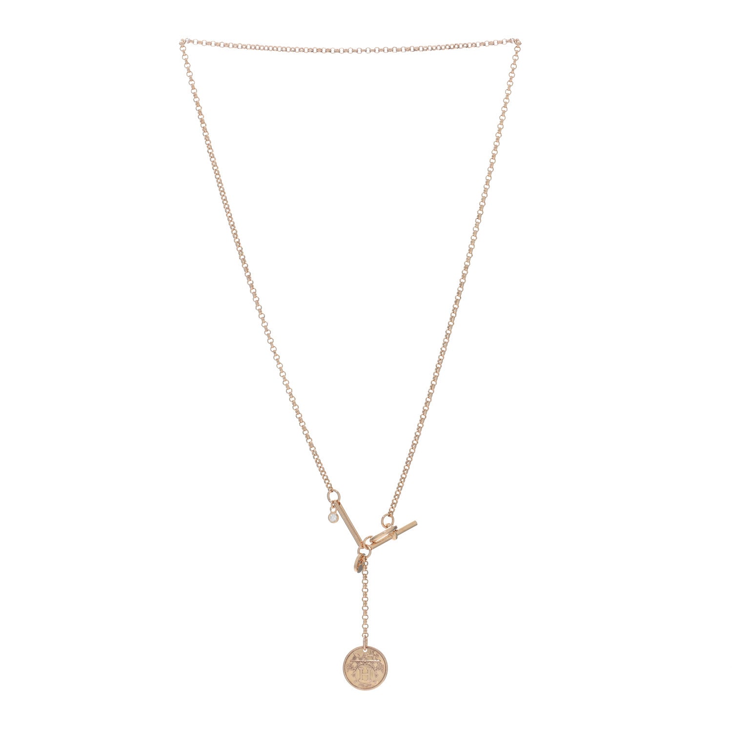 Hermes 18K Rose Gold Diamond PM Ex-Libris Pendant Necklace 3 of 5