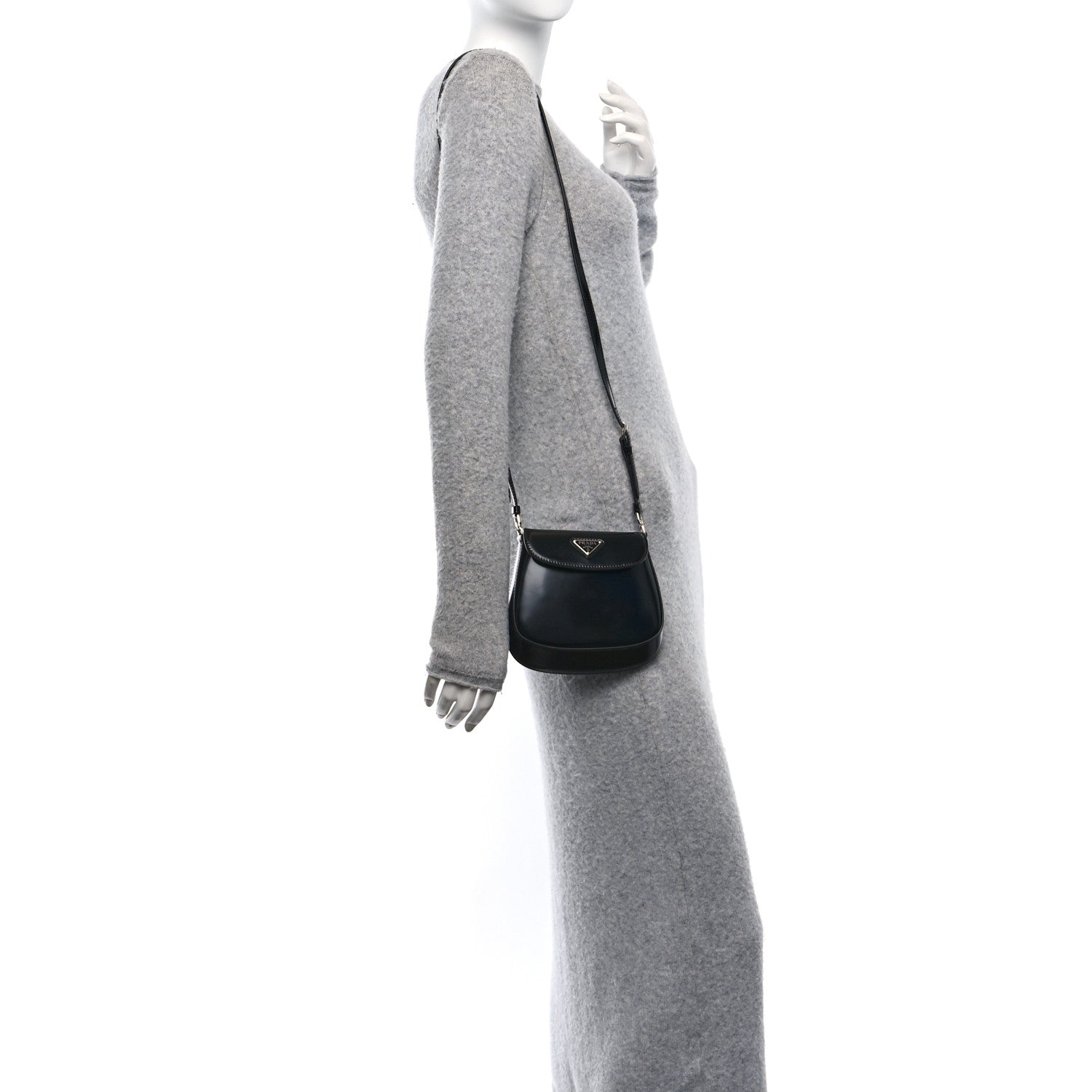 Prada Spazzolato Mini Cleo Flap Adjustable Strap Shoulder Bag Black 2 of 9