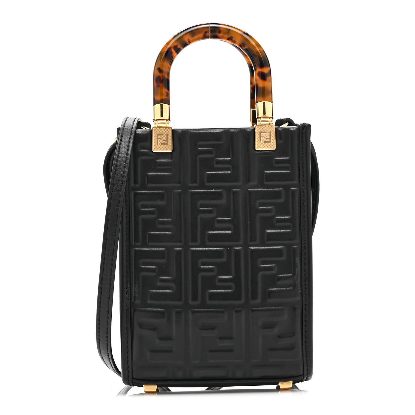 Vitello Plexiglass FF Embossed Mini Fendi Sunshine Shopper Tote Black