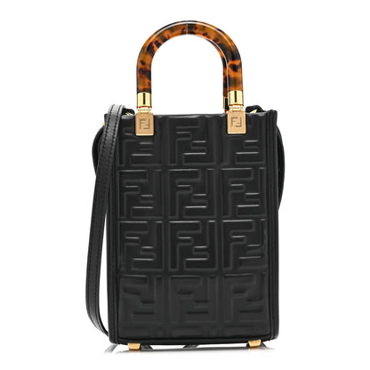 Fendi Vitello Plexiglass FF Embossed Mini Fendi Sunshine Shopper Tote Black 1 of 10