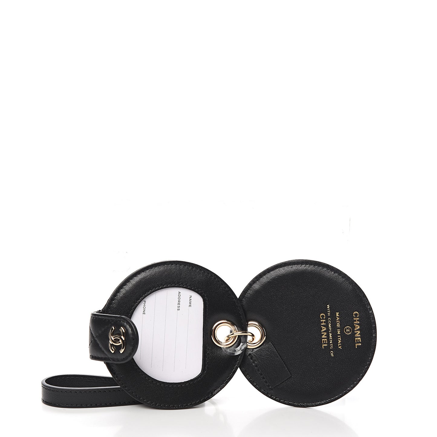 Lambskin Quilted Round Luggage Tag Black
