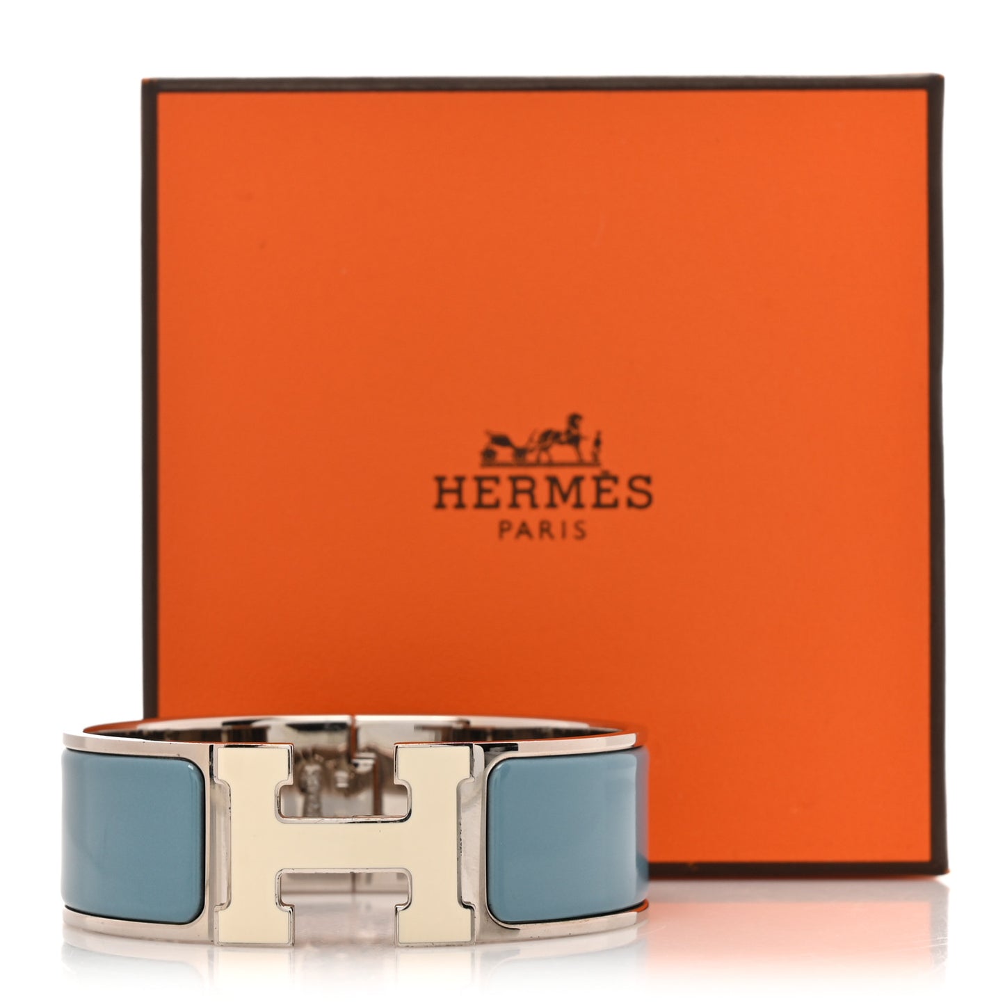 Enamel Wide Clic Clac H Bracelet PM Blue Jean White