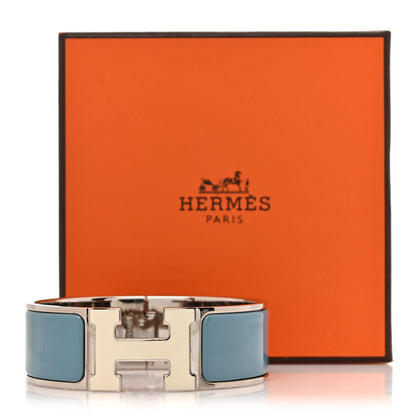Hermes Enamel Wide Clic Clac H Bracelet PM Blue Jean White 5 of 5