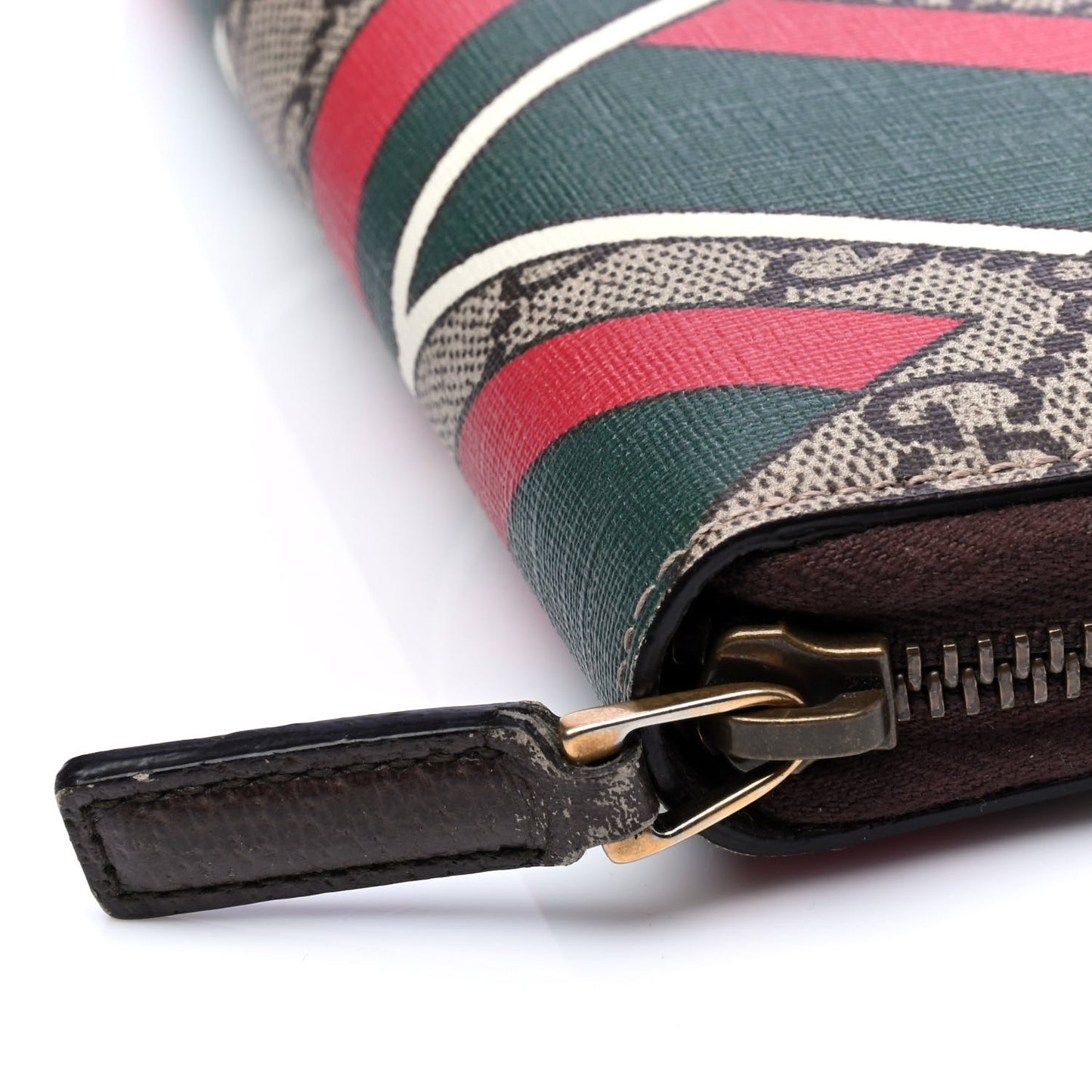 GG Supreme Monogram Chevron Zip Around Wallet Beige Green Red New Acero