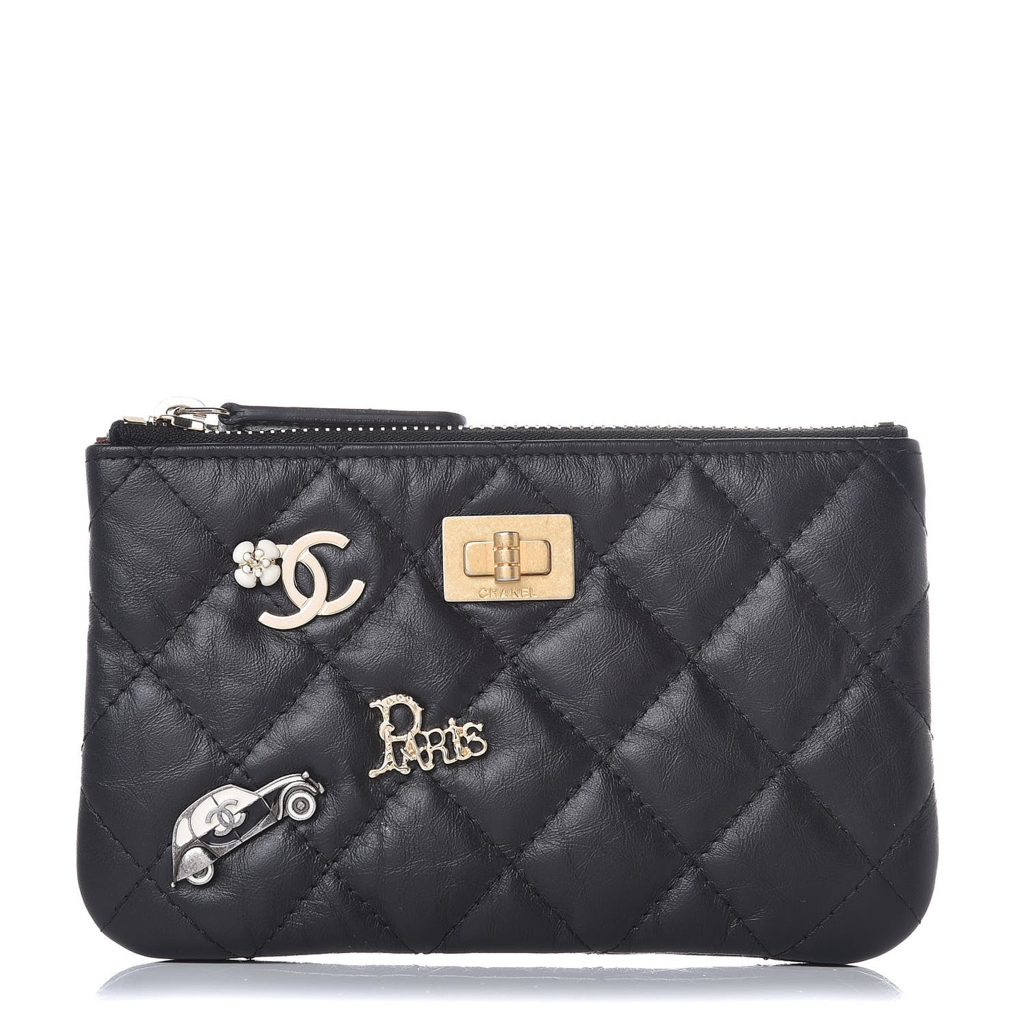 Aged Calfskin Charm Quilted Small Reissue Cosmetic Case Black