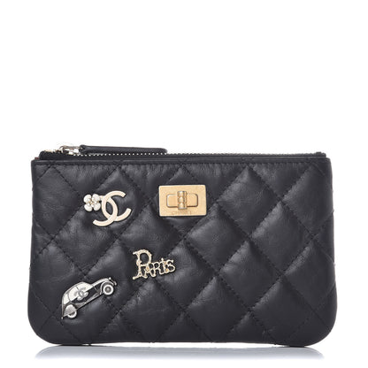 Chanel Aged Calfskin Charm Quilted Small Reissue Cosmetic Case Black 1 of 8