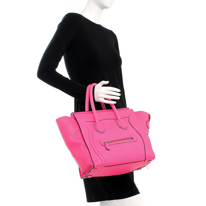 Celine Drummed Calfskin Mini Luggage Fluo Pink 2 of 7